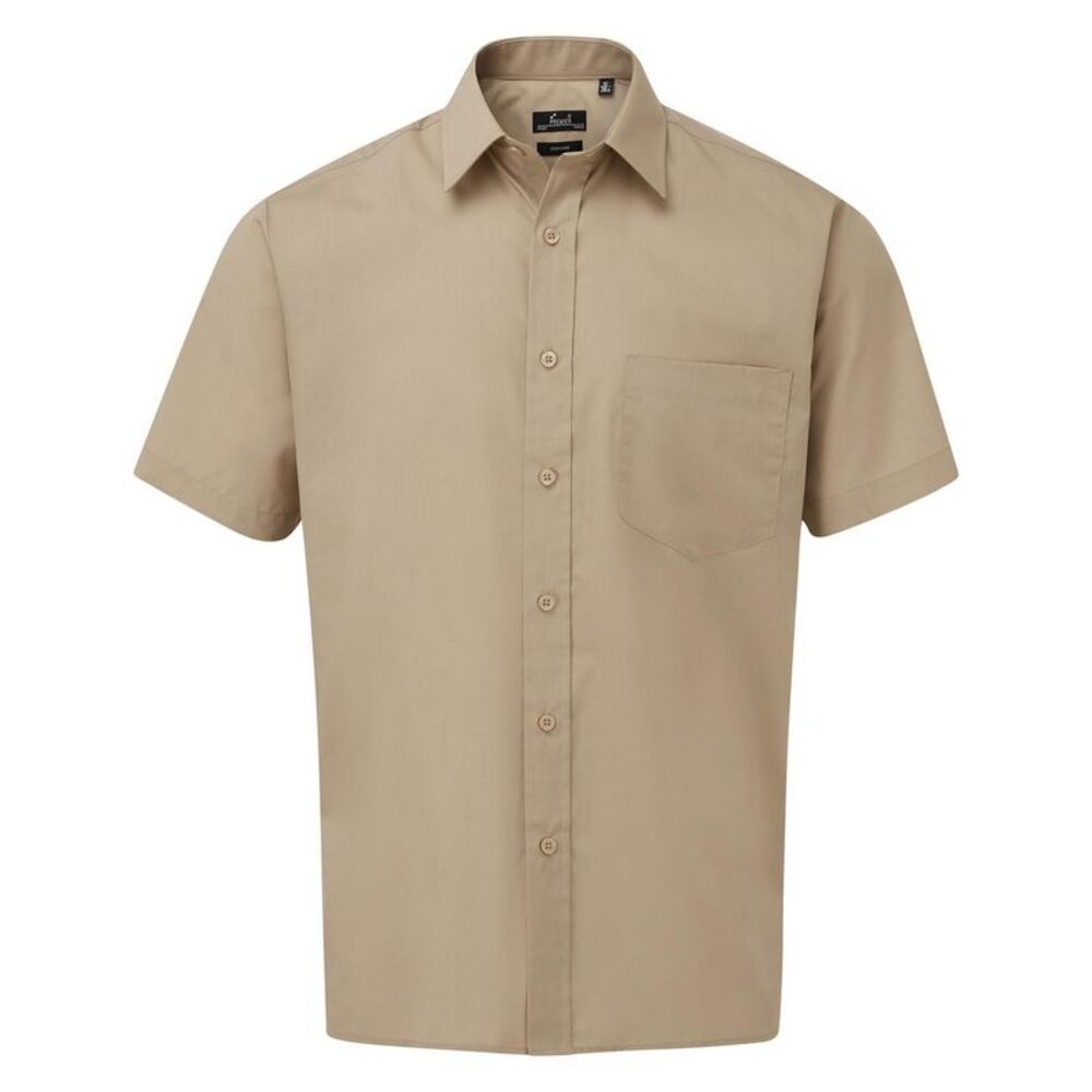 Premier Mens Short Sleeve Poplin Shirt / Khaki